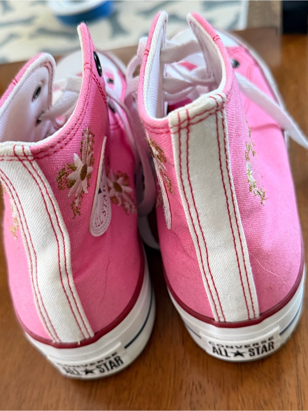 Converse Pink High Top Kids Sneakers with Floral Embroidery - Picture 2 of 3